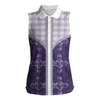 Purple Hawaii Paniolo Quilt Motif Women Sleeveless Polo Shirt LT05 Female Purple - Polynesian Pride