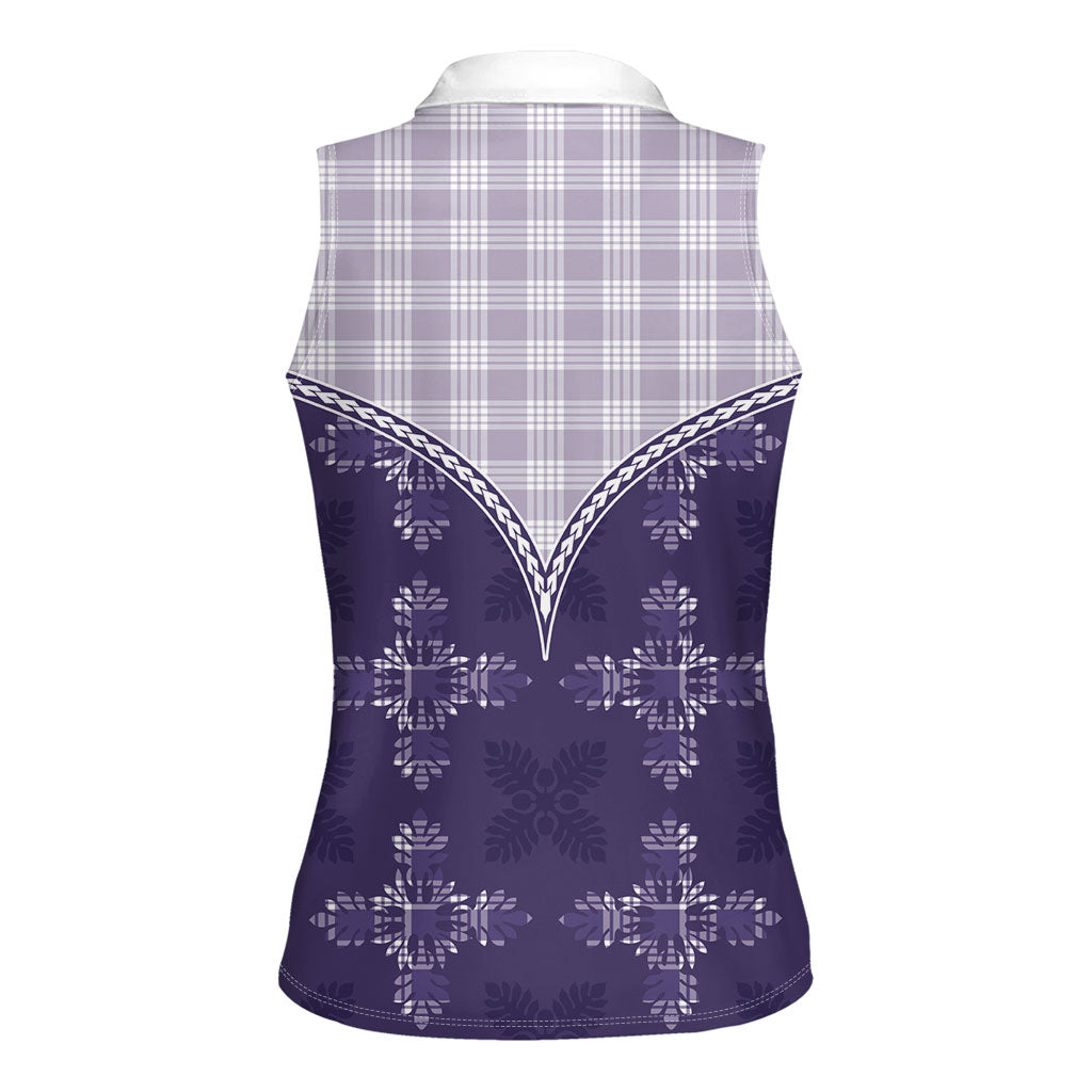 Purple Hawaii Paniolo Quilt Motif Women Sleeveless Polo Shirt LT05 - Polynesian Pride