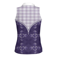 Purple Hawaii Paniolo Quilt Motif Women Sleeveless Polo Shirt LT05 - Polynesian Pride