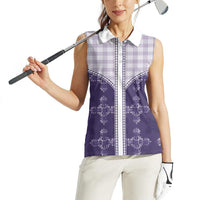 Purple Hawaii Paniolo Quilt Motif Women Sleeveless Polo Shirt LT05 - Polynesian Pride