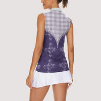 Purple Hawaii Paniolo Quilt Motif Women Sleeveless Polo Shirt LT05 - Polynesian Pride