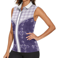 Purple Hawaii Paniolo Quilt Motif Women Sleeveless Polo Shirt LT05 - Polynesian Pride