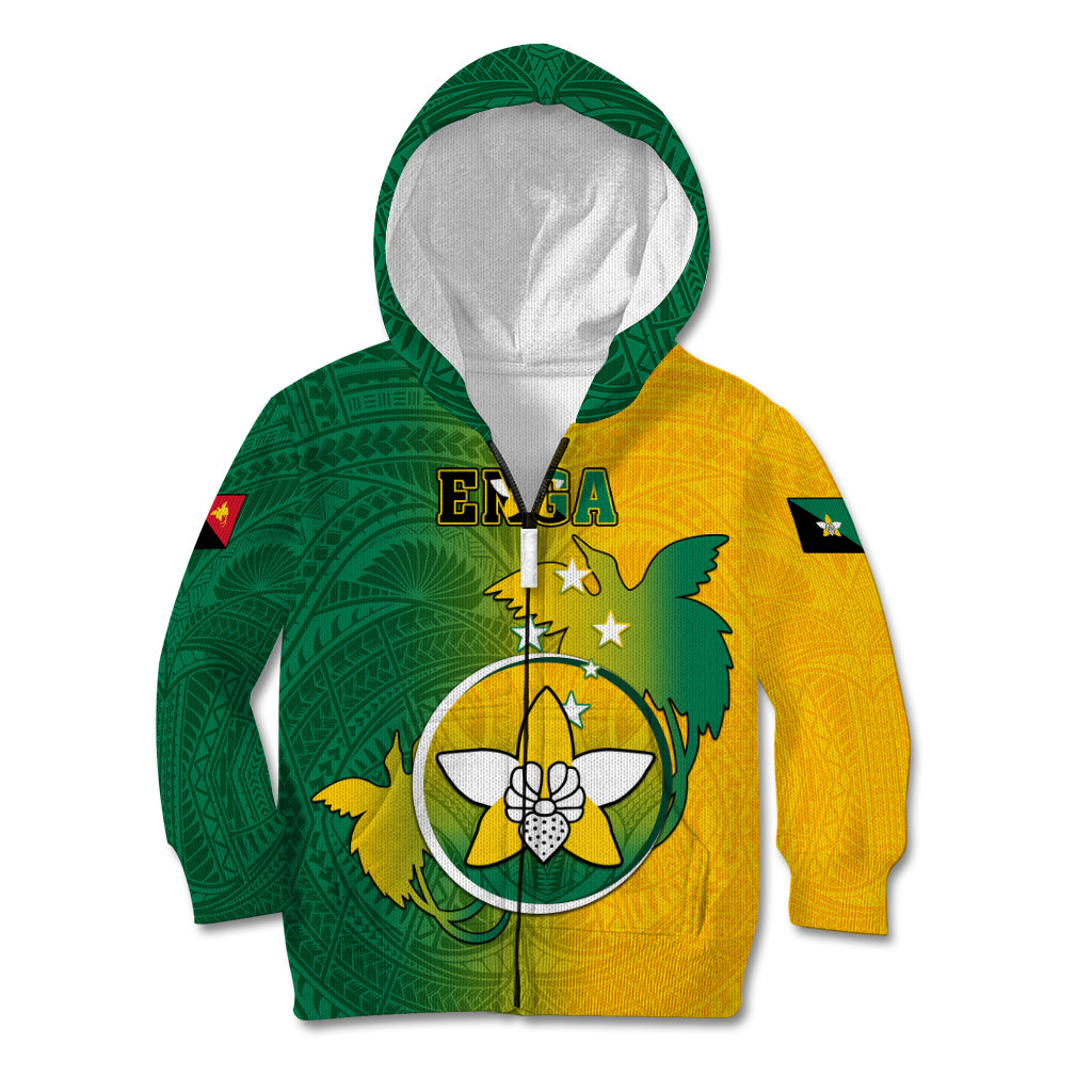 Personalized Papua New Guinea Enga Province Kid Hoodie Mix Coat Of Arms Polynesian Pattern LT05 Zip Hoodie Green - Polynesian Pride
