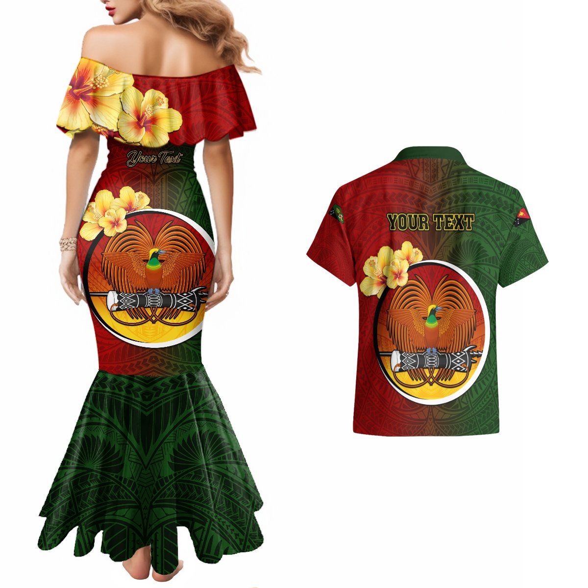 Personalized Papua New Guinea Chimbu Province Couples Matching Mermaid Dress and Hawaiian Shirt Mix Coat Of Arms Polynesian Pattern LT05 - Polynesian Pride