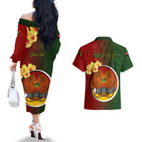 Personalized Papua New Guinea Chimbu Province Couples Matching Off The Shoulder Long Sleeve Dress and Hawaiian Shirt Mix Coat Of Arms Polynesian Pattern LT05 - Polynesian Pride