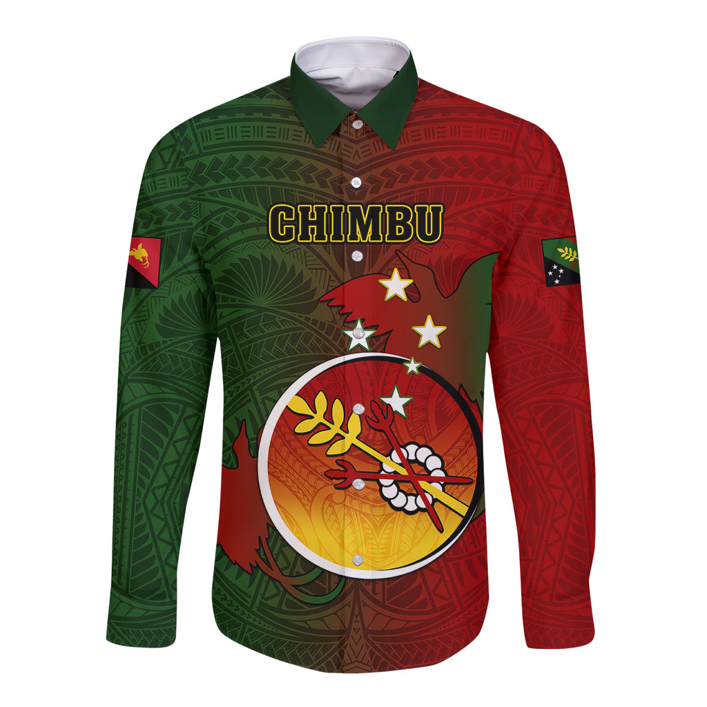 Personalized Papua New Guinea Chimbu Province Long Sleeve Button Shirt Mix Coat Of Arms Polynesian Pattern LT05 Unisex Red - Polynesian Pride