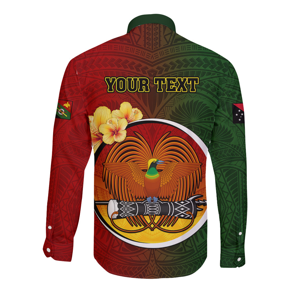 Personalized Papua New Guinea Chimbu Province Long Sleeve Button Shirt Mix Coat Of Arms Polynesian Pattern LT05 - Polynesian Pride