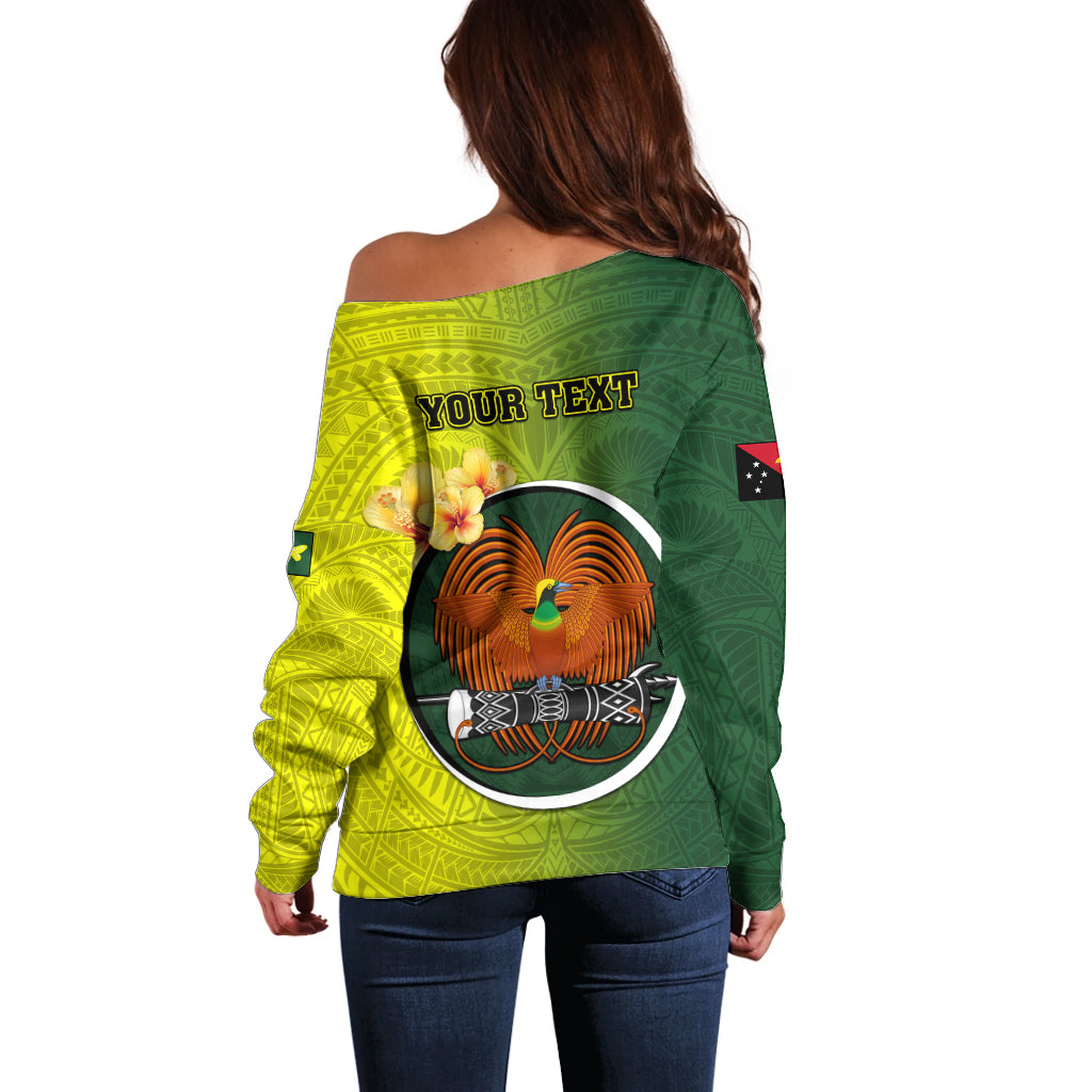 Personalized Papua New Guinea Oro Province Off Shoulder Sweater Mix Coat Of Arms Polynesian Pattern LT05 - Polynesian Pride