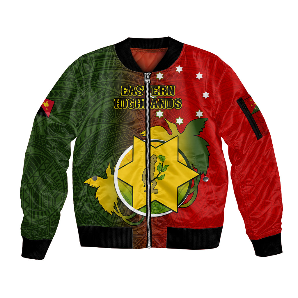 Personalized Papua New Guinea Eastern Highlands Province Sleeve Zip Bomber Jacket Mix Coat Of Arms Polynesian Pattern LT05 Unisex Red - Polynesian Pride