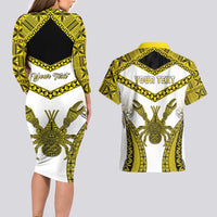 Personalised Niue The Rock Of Polynesia Couples Matching Long Sleeve Bodycon Dress and Hawaiian Shirt Peniamina Gospel Day Yellow Version LT05 - Polynesian Pride