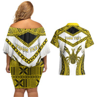 Personalised Niue The Rock Of Polynesia Couples Matching Off Shoulder Short Dress and Hawaiian Shirt Peniamina Gospel Day Yellow Version LT05 - Polynesian Pride