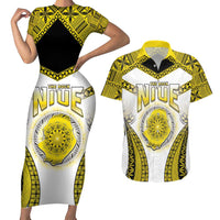 Personalised Niue The Rock Of Polynesia Couples Matching Short Sleeve Bodycon Dress and Hawaiian Shirt Peniamina Gospel Day Yellow Version LT05 Yellow - Polynesian Pride