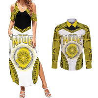 Personalised Niue The Rock Of Polynesia Couples Matching Summer Maxi Dress and Long Sleeve Button Shirt Peniamina Gospel Day Yellow Version LT05 Yellow - Polynesian Pride