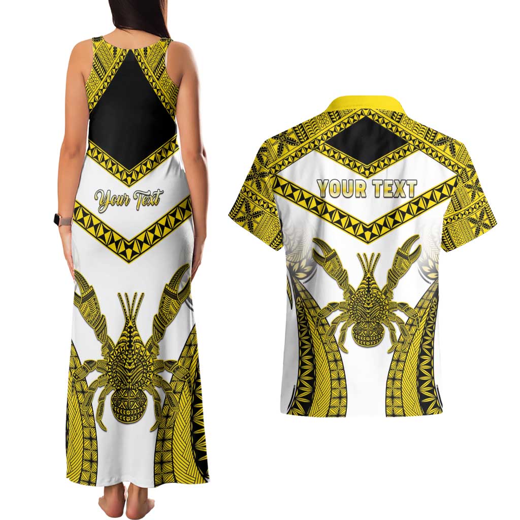 Personalised Niue The Rock Of Polynesia Couples Matching Tank Maxi Dress and Hawaiian Shirt Peniamina Gospel Day Yellow Version LT05 - Polynesian Pride