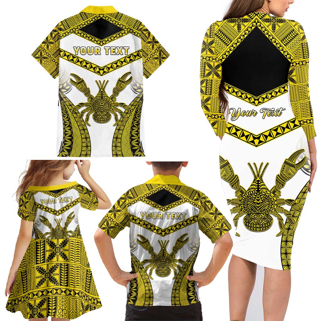 Personalised Niue The Rock Of Polynesia Family Matching Long Sleeve Bodycon Dress and Hawaiian Shirt Peniamina Gospel Day Yellow Version LT05 - Polynesian Pride