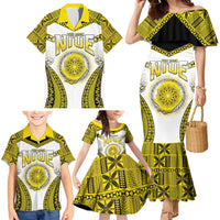 Personalised Niue The Rock Of Polynesia Family Matching Mermaid Dress and Hawaiian Shirt Peniamina Gospel Day Yellow Version LT05 - Polynesian Pride