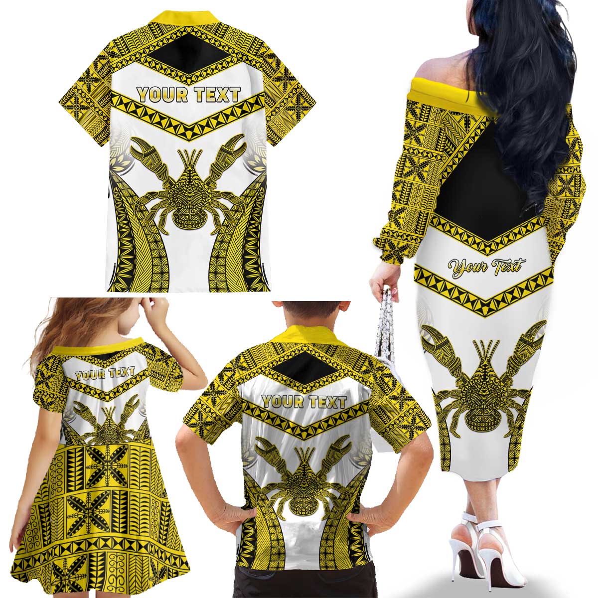 Personalised Niue The Rock Of Polynesia Family Matching Off The Shoulder Long Sleeve Dress and Hawaiian Shirt Peniamina Gospel Day Yellow Version LT05 - Polynesian Pride