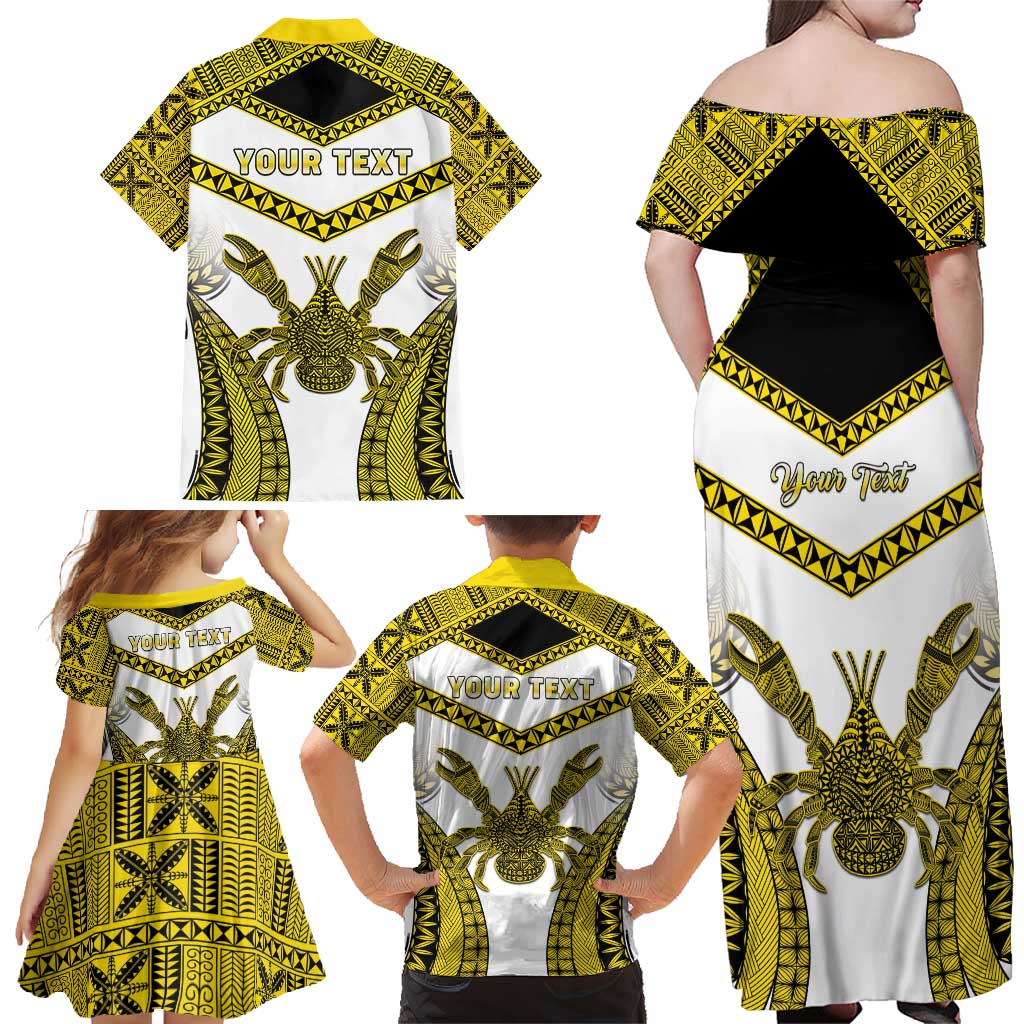 Personalised Niue The Rock Of Polynesia Family Matching Off Shoulder Maxi Dress and Hawaiian Shirt Peniamina Gospel Day Yellow Version LT05 - Polynesian Pride