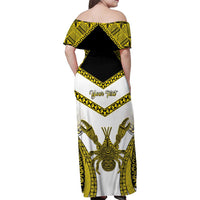 Personalised Niue The Rock Of Polynesia Family Matching Off Shoulder Maxi Dress and Hawaiian Shirt Peniamina Gospel Day Yellow Version LT05 - Polynesian Pride