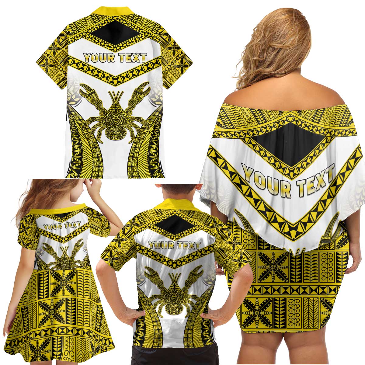 Personalised Niue The Rock Of Polynesia Family Matching Off Shoulder Short Dress and Hawaiian Shirt Peniamina Gospel Day Yellow Version LT05 - Polynesian Pride