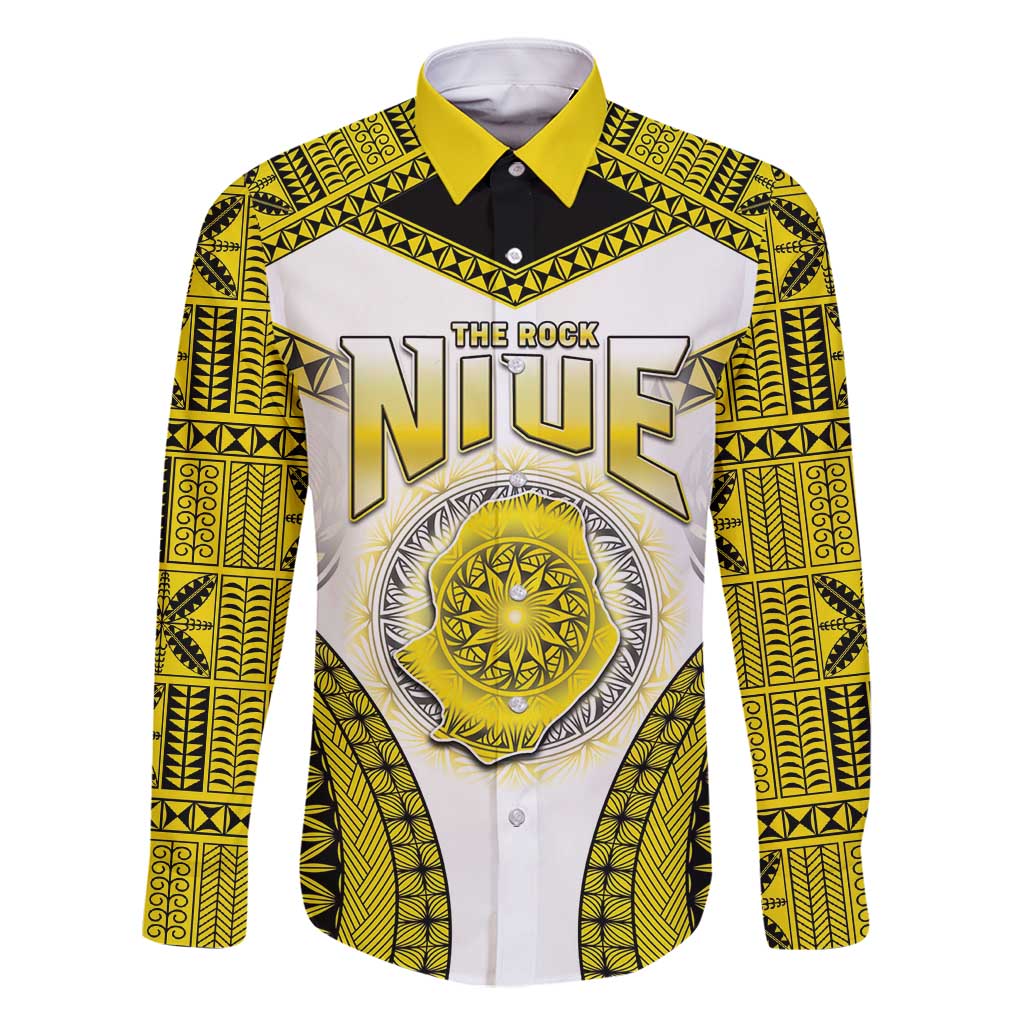 Personalised Niue The Rock Of Polynesia Family Matching Summer Maxi Dress and Hawaiian Shirt Peniamina Gospel Day Yellow Version LT05 Dad's Shirt - Long Sleeve Yellow - Polynesian Pride