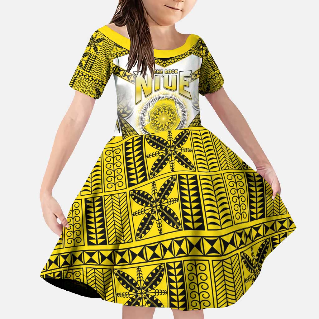 Personalised Niue The Rock Of Polynesia Family Matching Tank Maxi Dress and Hawaiian Shirt Peniamina Gospel Day Yellow Version LT05 Daughter's Dress Yellow - Polynesian Pride