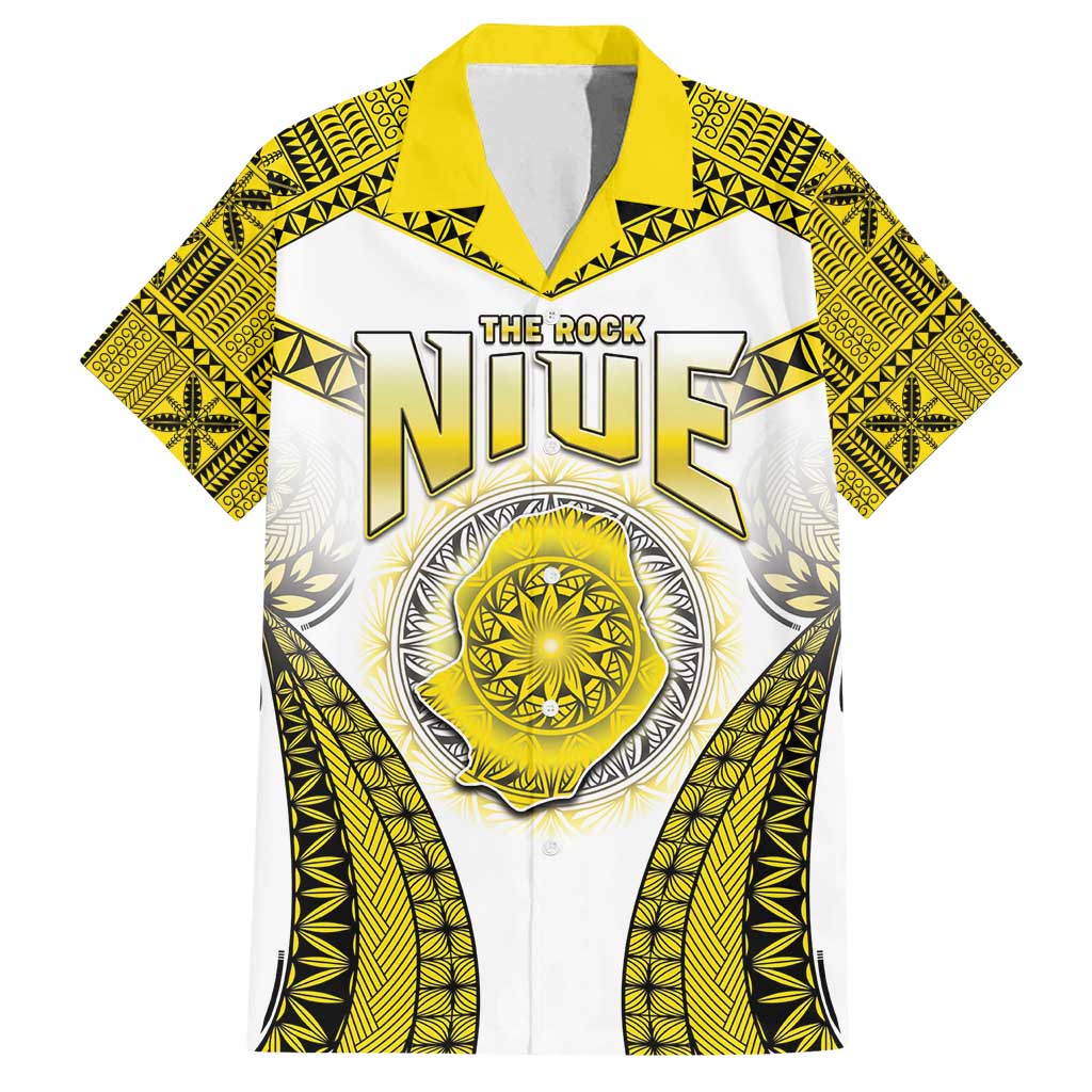 Personalised Niue The Rock Of Polynesia Family Matching Tank Maxi Dress and Hawaiian Shirt Peniamina Gospel Day Yellow Version LT05 Dad's Shirt - Short Sleeve Yellow - Polynesian Pride