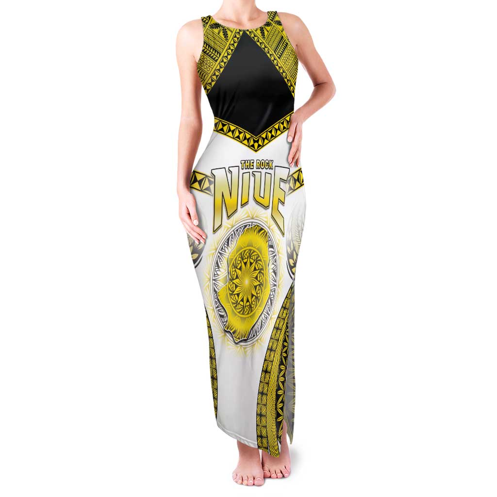 Personalised Niue The Rock Of Polynesia Family Matching Tank Maxi Dress and Hawaiian Shirt Peniamina Gospel Day Yellow Version LT05 Mom's Dress Yellow - Polynesian Pride