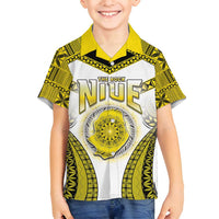 Personalised Niue The Rock Of Polynesia Family Matching Tank Maxi Dress and Hawaiian Shirt Peniamina Gospel Day Yellow Version LT05 Son's Shirt Yellow - Polynesian Pride