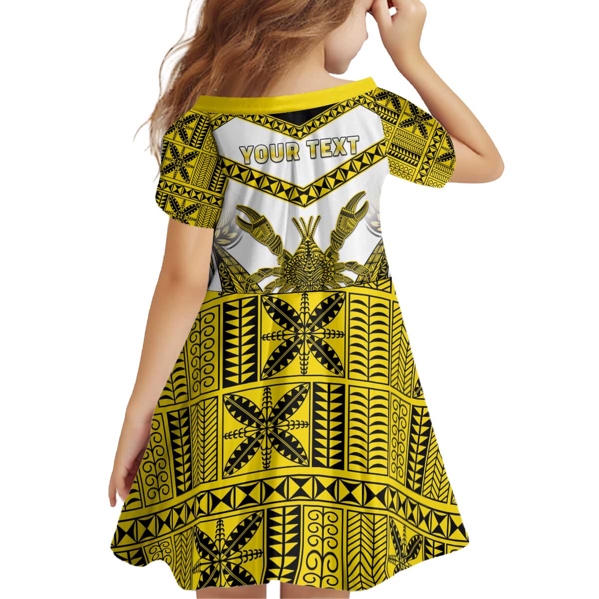 Personalised Niue The Rock Of Polynesia Kid Short Sleeve Dress Peniamina Gospel Day Yellow Version LT05 - Polynesian Pride