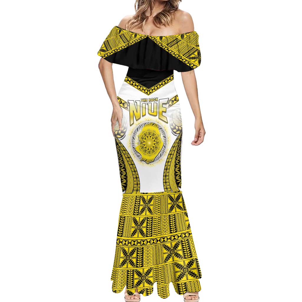 Personalised Niue The Rock Of Polynesia Mermaid Dress Peniamina Gospel Day Yellow Version LT05 - Polynesian Pride