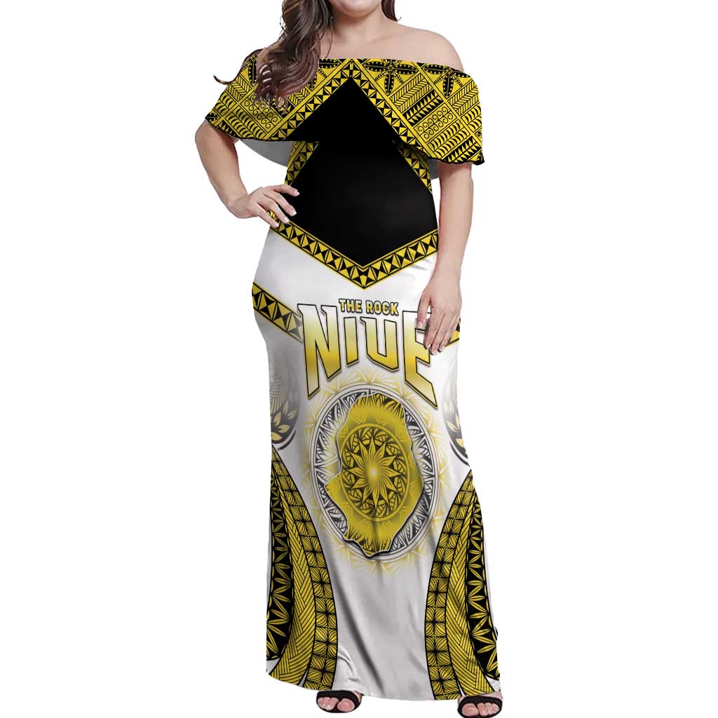 Personalised Niue The Rock Of Polynesia Off Shoulder Maxi Dress Peniamina Gospel Day Yellow Version LT05 Women Yellow - Polynesian Pride