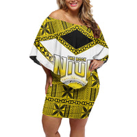 Personalised Niue The Rock Of Polynesia Off Shoulder Short Dress Peniamina Gospel Day Yellow Version LT05 Women Yellow - Polynesian Pride