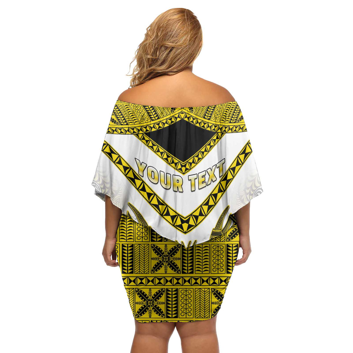 Personalised Niue The Rock Of Polynesia Off Shoulder Short Dress Peniamina Gospel Day Yellow Version LT05 - Polynesian Pride