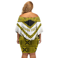 Personalised Niue The Rock Of Polynesia Off Shoulder Short Dress Peniamina Gospel Day Yellow Version LT05 - Polynesian Pride