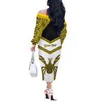 Personalised Niue The Rock Of Polynesia Off The Shoulder Long Sleeve Dress Peniamina Gospel Day Yellow Version LT05 - Polynesian Pride
