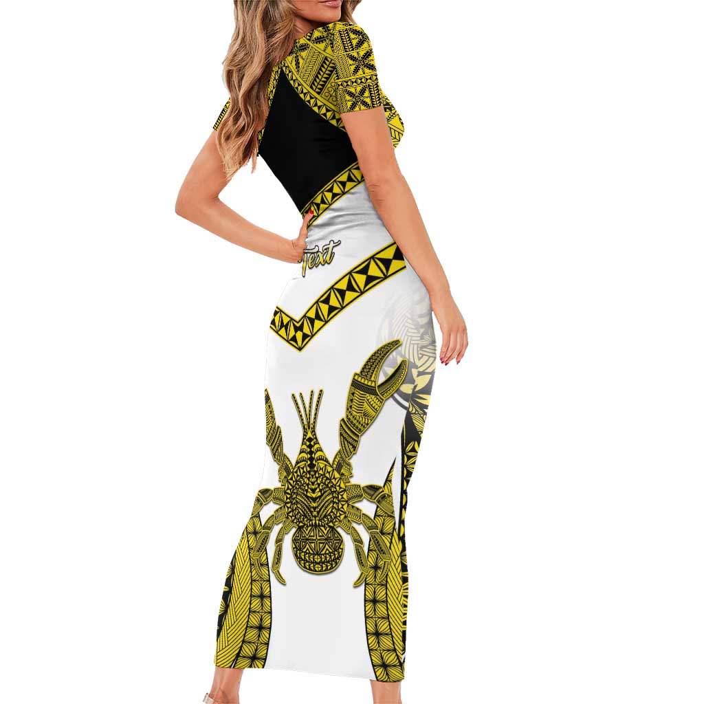 Personalised Niue The Rock Of Polynesia Short Sleeve Bodycon Dress Peniamina Gospel Day Yellow Version LT05 - Polynesian Pride