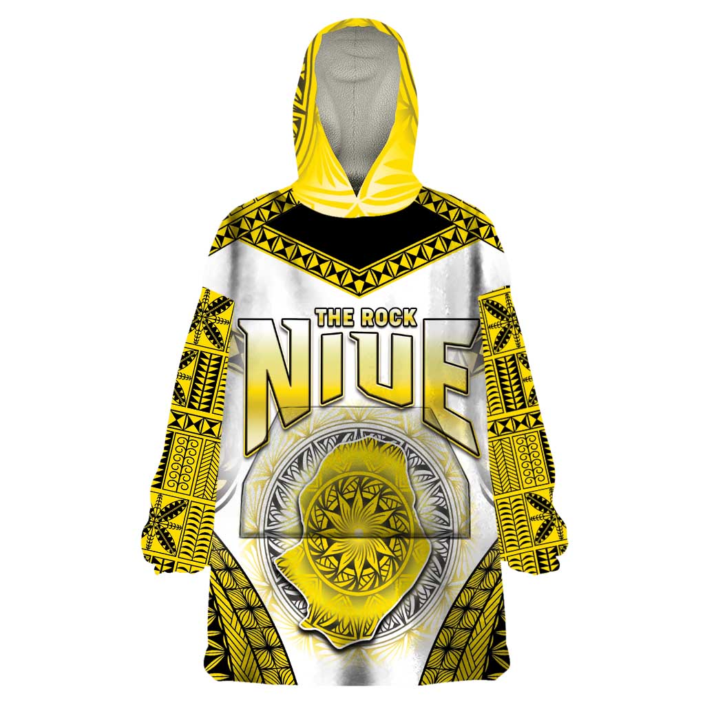 Personalised Niue The Rock Of Polynesia Wearable Blanket Hoodie Peniamina Gospel Day Yellow Version LT05 One Size Yellow - Polynesian Pride