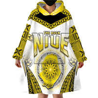 Personalised Niue The Rock Of Polynesia Wearable Blanket Hoodie Peniamina Gospel Day Yellow Version LT05 - Polynesian Pride