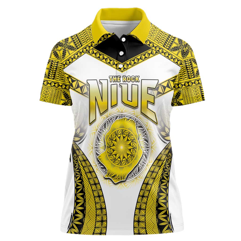 Personalised Niue The Rock Of Polynesia Women Polo Shirt Peniamina Gospel Day Yellow Version LT05 Female Yellow - Polynesian Pride