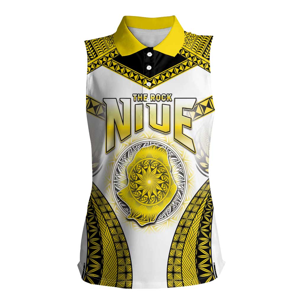 Personalised Niue The Rock Of Polynesia Women Sleeveless Polo Shirt Peniamina Gospel Day Yellow Version LT05 Female Yellow - Polynesian Pride