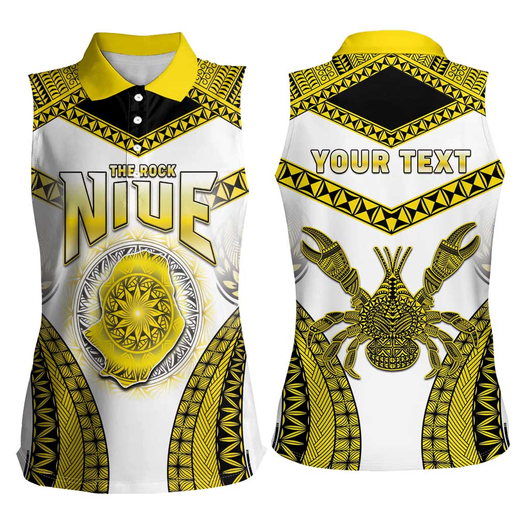 Personalised Niue The Rock Of Polynesia Women Sleeveless Polo Shirt Peniamina Gospel Day Yellow Version LT05 - Polynesian Pride