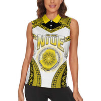 Personalised Niue The Rock Of Polynesia Women Sleeveless Polo Shirt Peniamina Gospel Day Yellow Version LT05 - Polynesian Pride