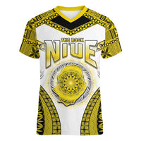 Personalised Niue The Rock Of Polynesia Women V-Neck T-Shirt Peniamina Gospel Day Yellow Version LT05 Female Yellow - Polynesian Pride