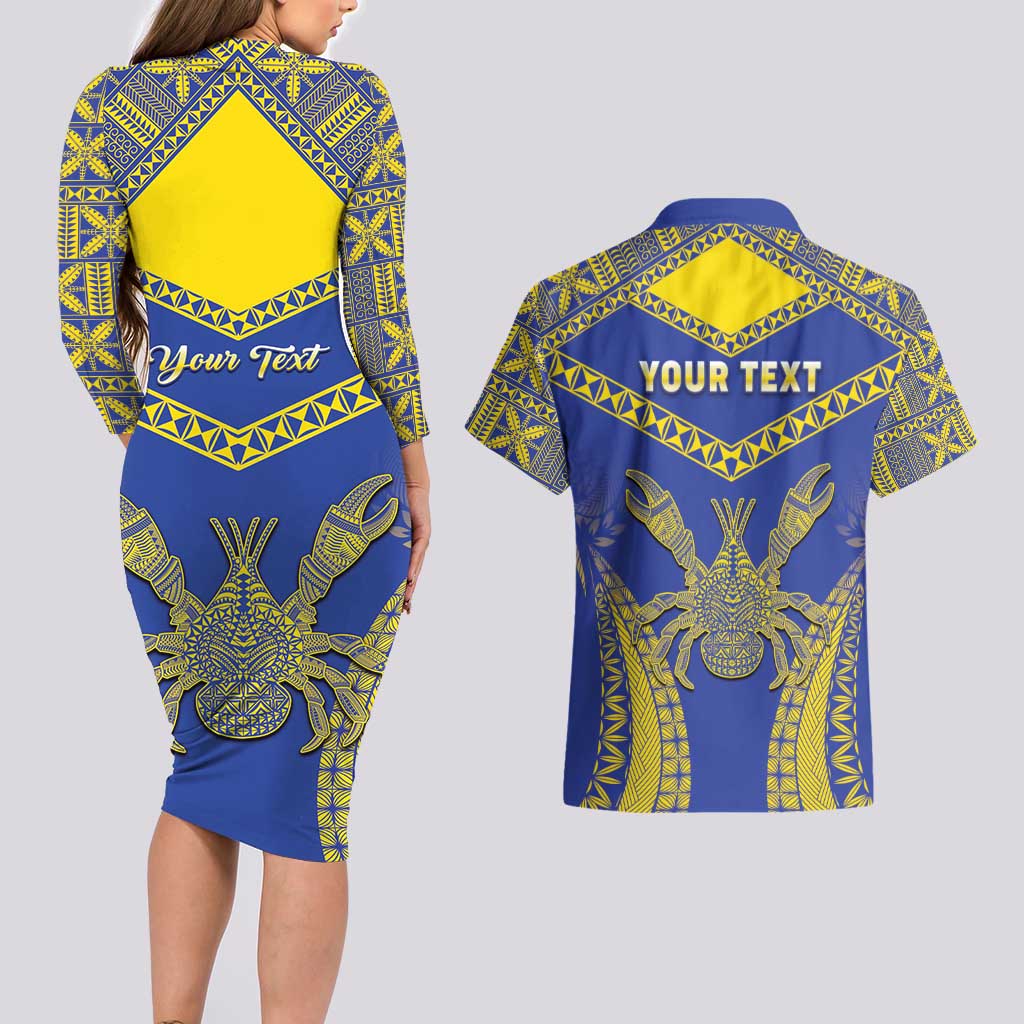 Personalised Niue The Rock Of Polynesia Couples Matching Long Sleeve Bodycon Dress and Hawaiian Shirt Peniamina Gospel Day Blue Version LT05 - Polynesian Pride