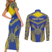 Personalised Niue The Rock Of Polynesia Couples Matching Short Sleeve Bodycon Dress and Long Sleeve Button Shirt Peniamina Gospel Day Blue Version LT05 - Polynesian Pride