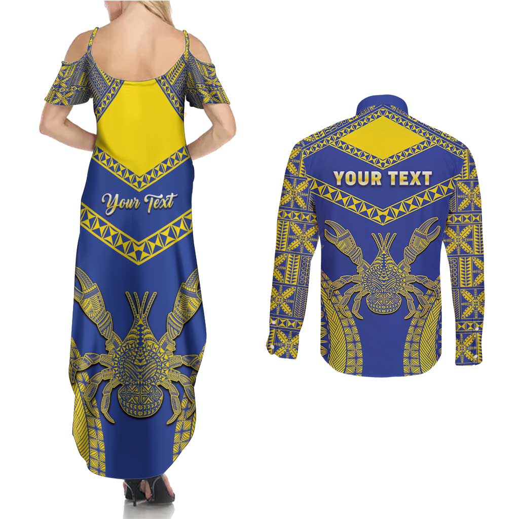 Personalised Niue The Rock Of Polynesia Couples Matching Summer Maxi Dress and Long Sleeve Button Shirt Peniamina Gospel Day Blue Version LT05 - Polynesian Pride