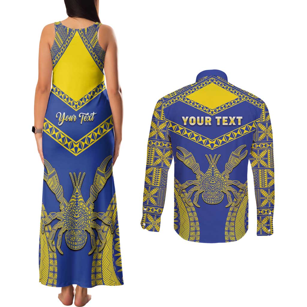 Personalised Niue The Rock Of Polynesia Couples Matching Tank Maxi Dress and Long Sleeve Button Shirt Peniamina Gospel Day Blue Version LT05 - Polynesian Pride