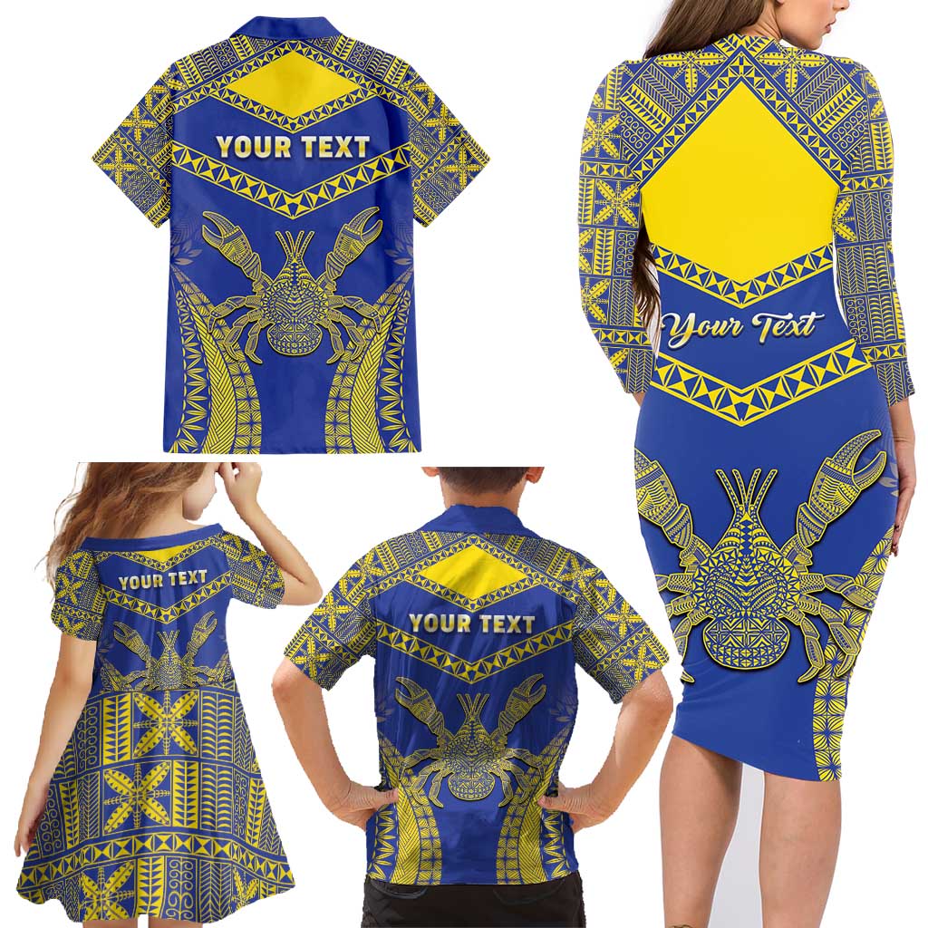 Personalised Niue The Rock Of Polynesia Family Matching Long Sleeve Bodycon Dress and Hawaiian Shirt Peniamina Gospel Day Blue Version LT05 - Polynesian Pride