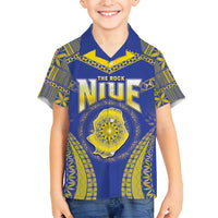 Personalised Niue The Rock Of Polynesia Family Matching Long Sleeve Bodycon Dress and Hawaiian Shirt Peniamina Gospel Day Blue Version LT05 Son's Shirt Blue - Polynesian Pride